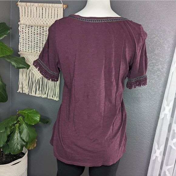 LOFT Plum Embroidered Short Sleeve Shirt - Picture 2 of 7